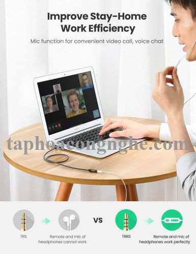 Ugreen 60845 0.5M màu đen 3.5mm 3 ngấn nối dài Cáp âm thanh dây bện nylon 50cm hỗ trợ micro AV118 30060845